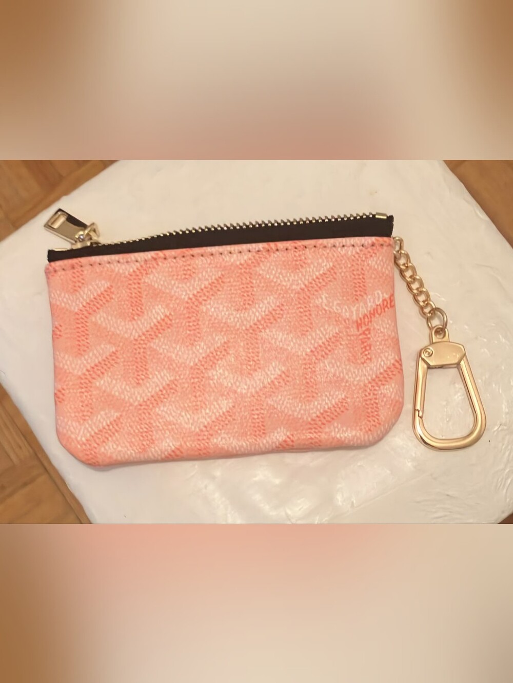 Pink Chevron Zip Change Keychain Pouch